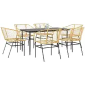 vidaXL 7-delige Tuinset poly rattan glas bruin