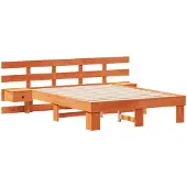 vidaXL Bedframe met hoofdeinde Bruin 140 x 190 cm Massief grenenhout
