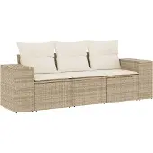vidaXL 3-delige Loungeset met kussens poly rattan beige