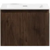 Guido Gusto Badkamermeubel Yuki 60cm walnoot inclusief wastafel zonder kraangat mat wit