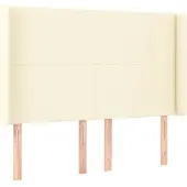vidaXL Hoofdbord met randen 147x16x118/128 cm kunstleer crèmekleurig