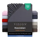 Vision Home VISION Hoeslaken - 100% katoen - 180x200 cm met ruime hoek van 30cm - Geschikt voor boxspring matras - Donkergrijs - Oekotex gecertificeerd