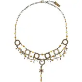 Behave - Ketting - Antiek Goud - Bruine Bloemen Hanger - Dames - 34 cm