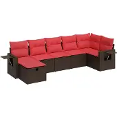 vidaXL 7-delige Loungeset met kussens poly rattan bruin