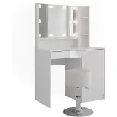 Vicco Kaptafel set met kruk Sherry Wit/Wit Hoogglans 89.8 cm met spiegel en kruk, Model 57707