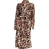 Linnick Flanel Fleece Badjas Leopard - bruin - M