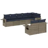 vidaXL 8-delige tuinbankset met kussens, grijs polyrotan
