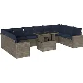 vidaXL 11-delige tuinbankset met kussens, grijs polyrotan