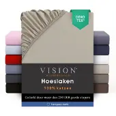Vision Home VISION Hoeslaken - 100% katoen - 160x200 cm - Beige - Tweepersoonsbed - Oekotex gecertificeerd