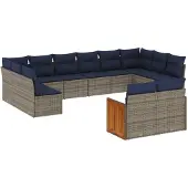 vidaXL 12-delige loungeset voor de tuin met kussens, grijs, kunststof vlechtwerk