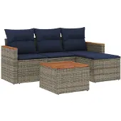 vidaXL 5-delige loungeset voor buiten, met kussens, grijs, kunststof riet