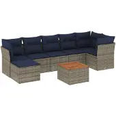 vidaXL 8-delige loungeset voor de tuin met kussens, grijs, kunststof vlechtwerk