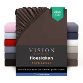 Vision Home VISION Hoeslaken - 100% katoen - 200 x 200 cm met ruime hoek van 30cm - Geschikt voor boxspring matras - Chocolade - Oekotex gecertificeerd