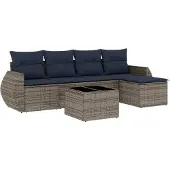 vidaXL 6-delige loungeset voor de tuin met kussens, grijs, kunststof vlechtwerk