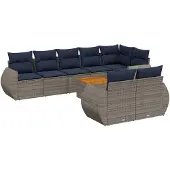 vidaXL 9-delige loungeset voor de tuin met kussens, grijs, kunststof vlechtwerk