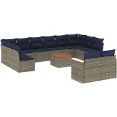 vidaXL 13-delige loungeset voor de tuin met kussens, grijs, kunststof riet