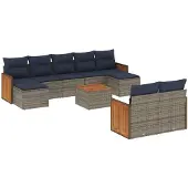 vidaXL 10-delige tuinbankset met kussens, grijs polyrotan