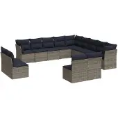 vidaXL 13-delige loungeset voor de tuin met kussens, grijs, kunststof riet