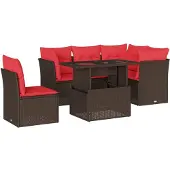 vidaXL 6-delige tuinbankset met kussens, bruin polyrotan