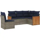 vidaXL 5-delige loungeset voor buiten, met kussens, grijs, kunststof riet
