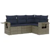 vidaXL 4-delige loungeset voor buiten, met kussens, grijs, kunststof riet