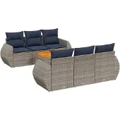 vidaXL 7-delige loungeset voor buiten, met kussens, grijs, kunststof riet