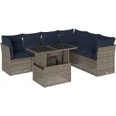 vidaXL 7-delige loungeset voor buiten, met kussens, grijs, kunststof riet