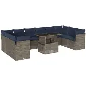 vidaXL 11-delige loungeset voor de tuin met kussens, grijs, kunststof vlechtwerk