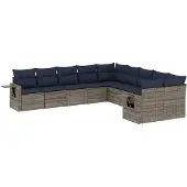 vidaXL 10-delige loungeset voor buiten, met kussens, grijs, kunststof vlechtwerk