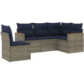 vidaXL 5-delige loungeset voor buiten, met kussens, grijs, kunststof riet