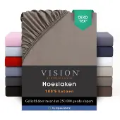 Vision Home VISION Hoeslaken - 100% katoen - 200 x 200 cm met ruime hoek van 30cm - Geschikt voor boxspring matras - Taupe - Oekotex gecertificeerd