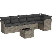 vidaXL 7-delige Loungeset met kussens poly rattan grijs