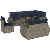 vidaXL 9-delige tuinbankset met kussens, grijs polyrotan