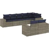 vidaXL 8-delige loungeset voor de tuin met kussens, grijs, kunststof vlechtwerk
