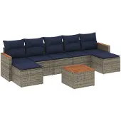 vidaXL 8-delige tuinbankset met kussens, grijs polyrotan