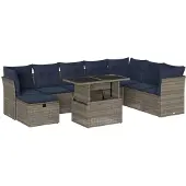 vidaXL 9-delige tuinbankset met kussens, grijs polyrotan