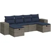 vidaXL 6-delige tuinmeubelset met kussens, grijs, polyrotan