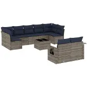vidaXL 10-delige tuinbankset met kussens, grijs polyrotan