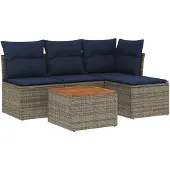 vidaXL 5-delige loungeset voor buiten, met kussens, grijs, kunststof riet
