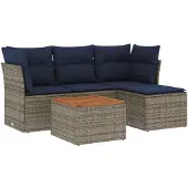 vidaXL 5-delige loungeset voor buiten, met kussens, grijs, kunststof riet