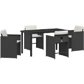 vidaXL Tuin Eettafel Set 5 st Zwart poly rattan