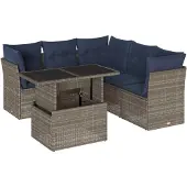 vidaXL 6-delige loungeset voor de tuin met kussens, grijs, kunststof vlechtwerk
