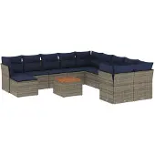 vidaXL 12-delige loungeset voor de tuin met kussens, grijs, kunststof vlechtwerk