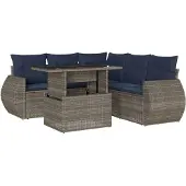 vidaXL 6-delige loungeset voor de tuin met kussens, grijs, kunststof vlechtwerk