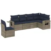vidaXL 6-delige loungeset voor de tuin met kussens, grijs, kunststof vlechtwerk