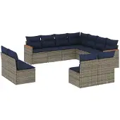 vidaXL 11-delige loungeset voor de tuin met kussens, grijs, kunststof vlechtwerk