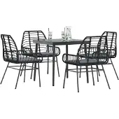 vidaXL 5-delige Tuinset met kussens poly rattan glas zwart