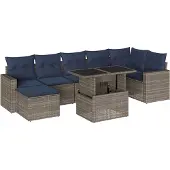 vidaXL 8-delige loungeset voor de tuin met kussens, grijs, kunststof vlechtwerk