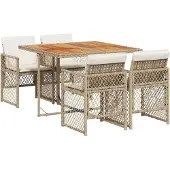 vidaXL 5-delige Tuinset met kussens poly rattan beige