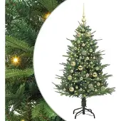 vidaXL Kunstmatige Voorverlichte Kerstboom met Ballenset Groen 120 cm
